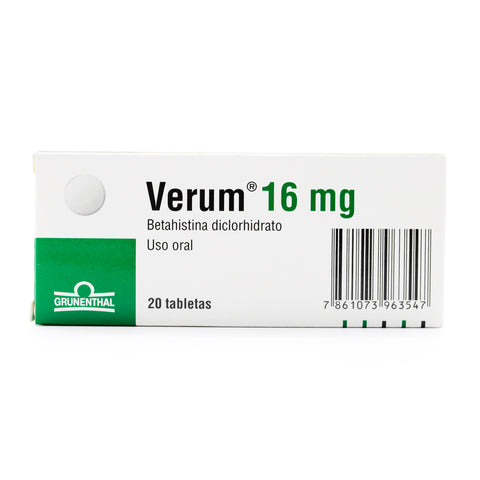 VERUM 16 MG 20 TABLETAS (A)(3%+)(PAE) - VENTA CON FORMULA MEDICA