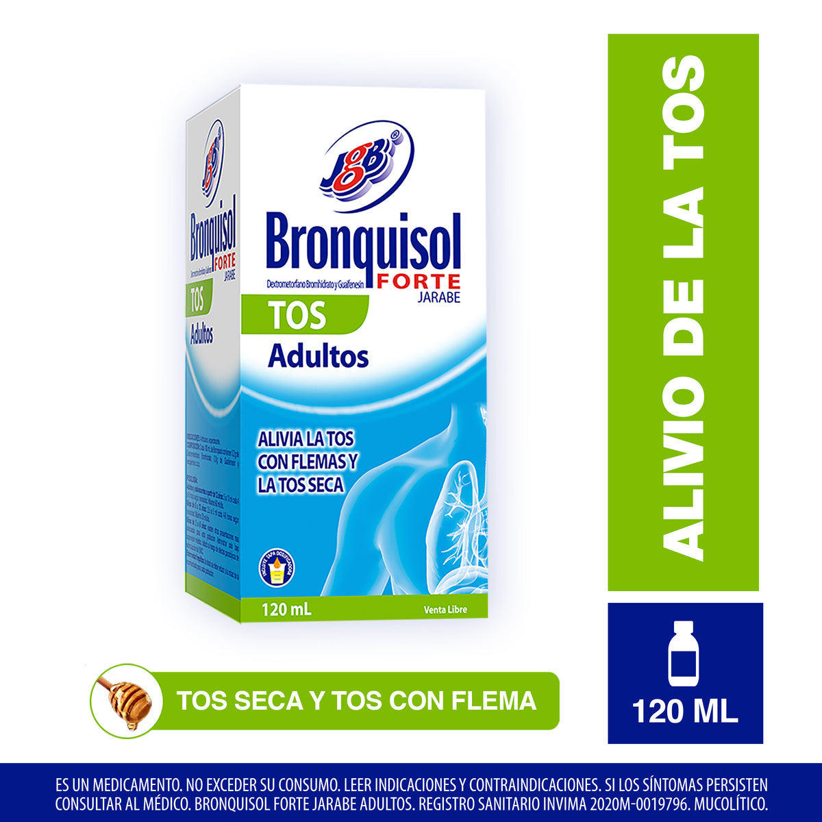BRONQUISOL FORTE TOS ADULTO JBE 120 ML - VENTA CON FORMULA MEDICA - REG. INVIMA 2020M-0019796