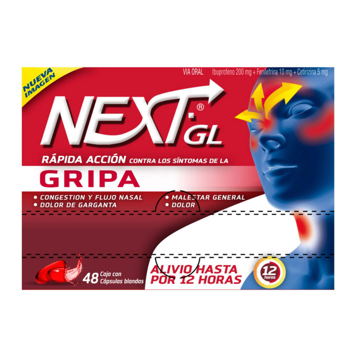 NEXT GEL GRIPA 48 CAPSULAS BLANDAS - IBUPROFENO + FENILEFRINA + CETIRIZINA