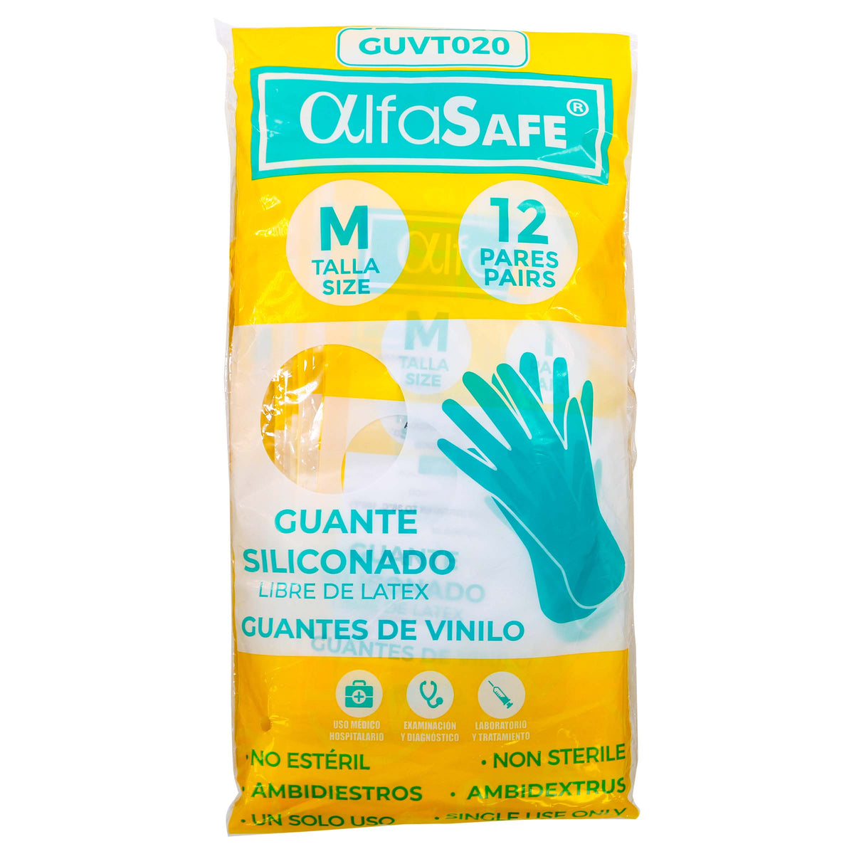 GUANTES ALFASAFE VINILO TALLA M 12 UD - REG. INVIMA 2018DM-0017506