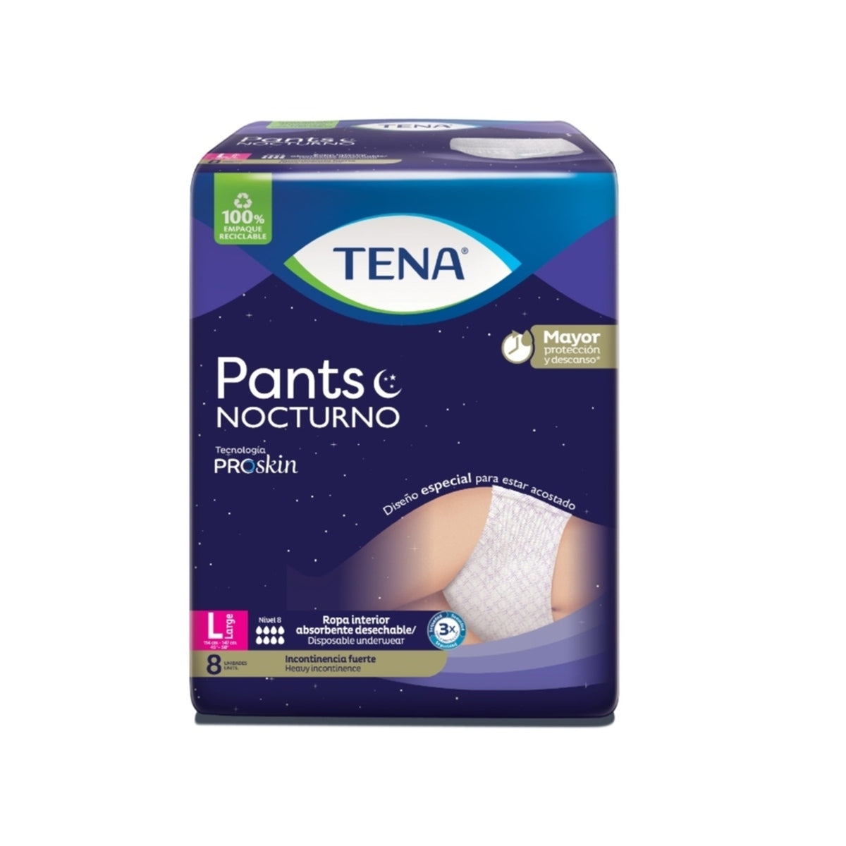 PAÑALES TENA PANTS NOCTURNO LARGE 8 UNIDADES