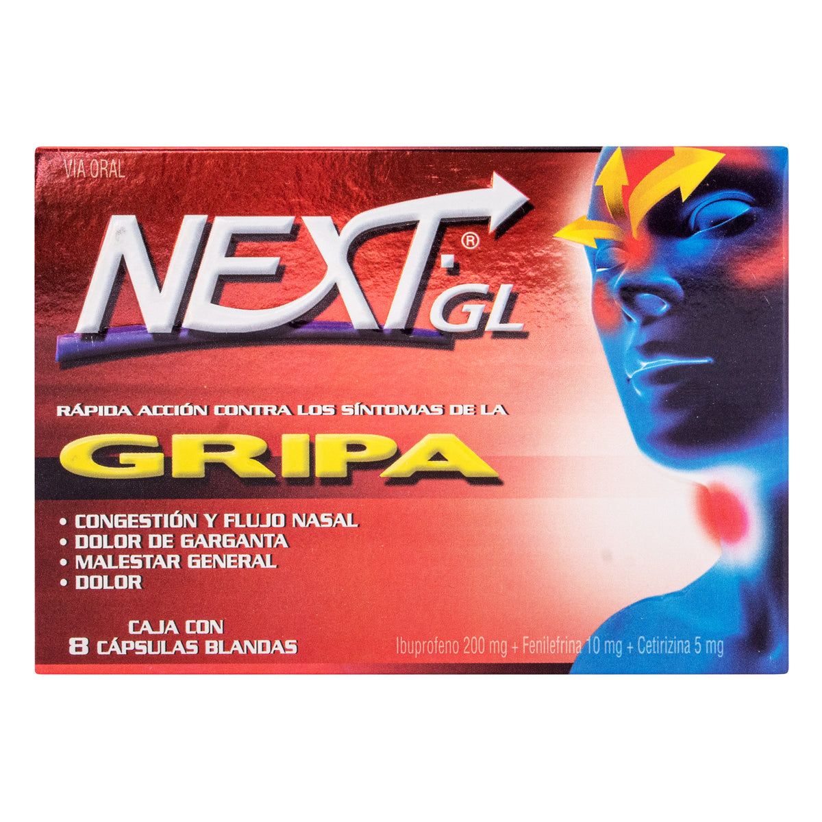 NEXT GL GRIPA 8 CAPSULAS BLANDAS - IBUPROFENO + FENILEFRINA + CETIRIZINA