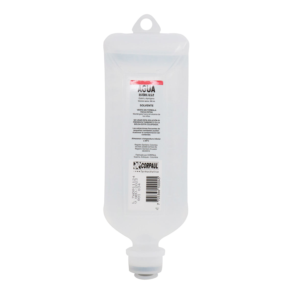 AGUA DESTILADA CORPAUL 500 ML - VENTA CON FORMULA MEDICA - REG. INVIMA 2019M-007522-R3