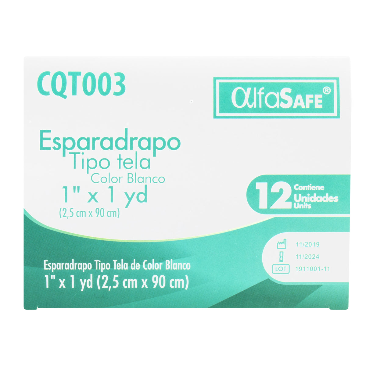 ESPARADRAPO TELA ALFA BLANCO 1X1 X 12 UNIDADES