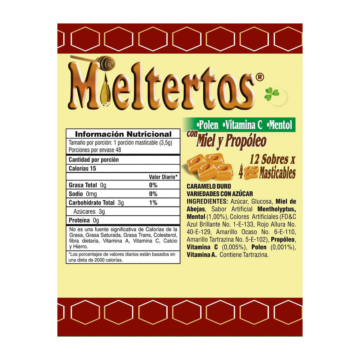 MIELTERTOS PASTILLAS MASTICABLES 12 SBS - REG. INVIMA RSAV1669414
