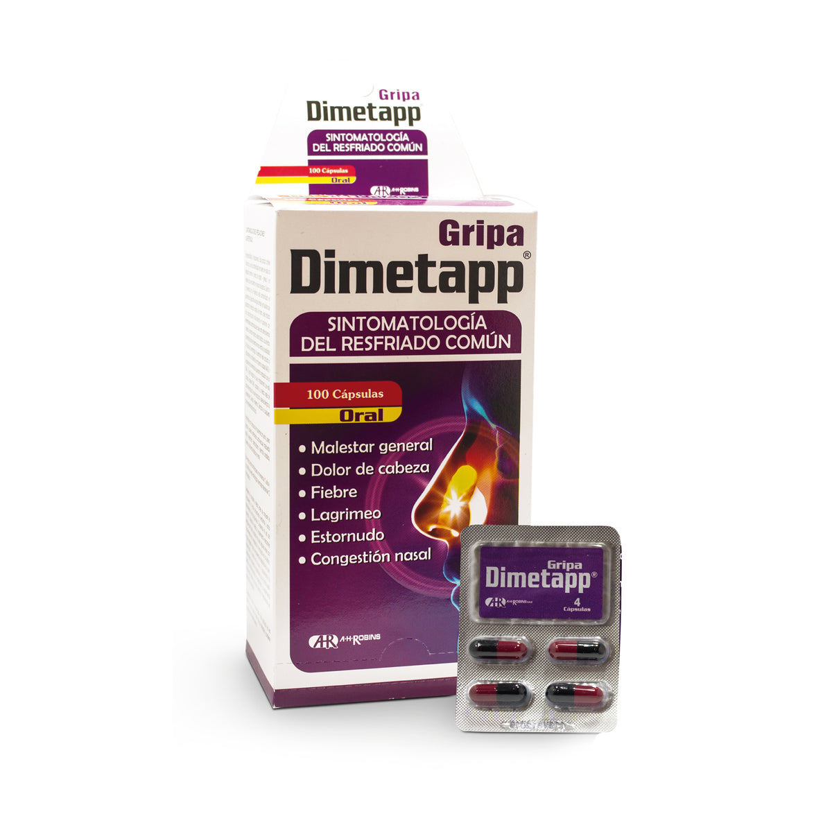 DIMETAPP GRIPA 500 MG 100 CAPSULAS - ACETAMINOFEN + FENILEFRINA + CETIRIZINA + CAFEINA