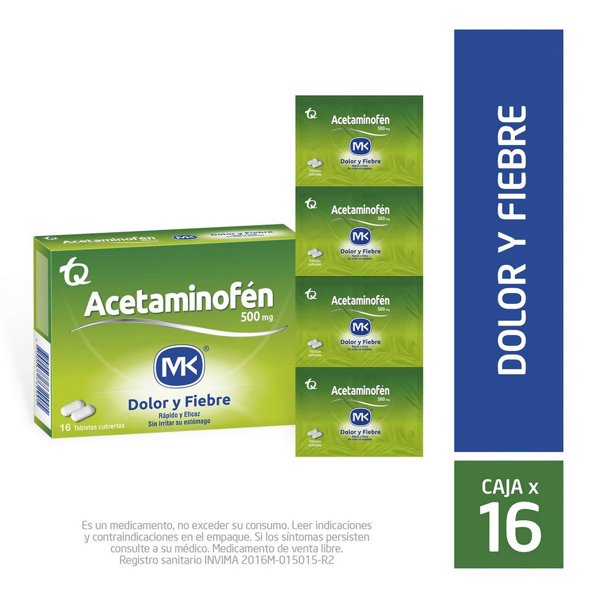 ACETAMINOFEN 500 MG 16 TBS MK - REG. INVIMA 2023M-015015-R3
