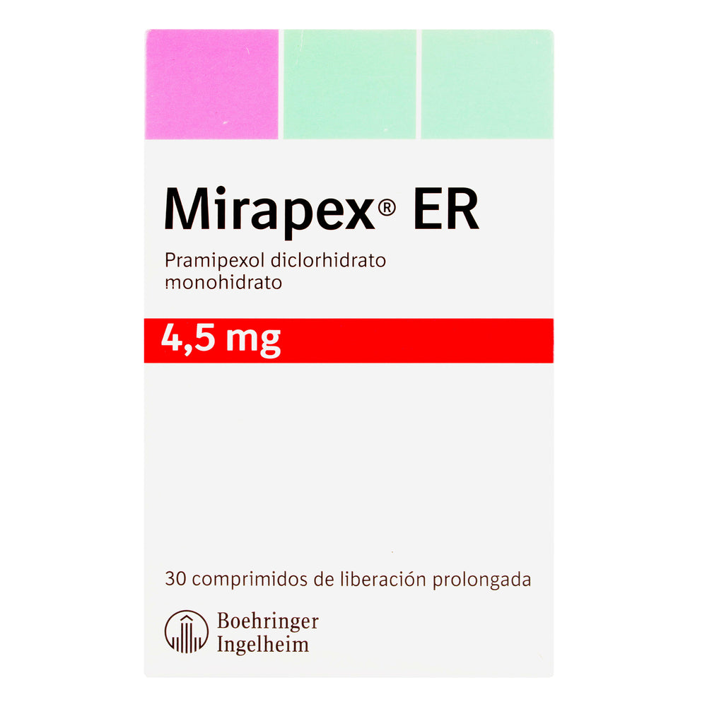 MIRAPEX ER 4.5 MG X 30 TABLETAS - VENTA CON FORMULA MEDICA