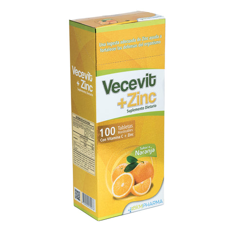 VECEVIT VITAMINA C+ZINC NARANJA  100 TBS - REG. INVIMA SD2015-0003541