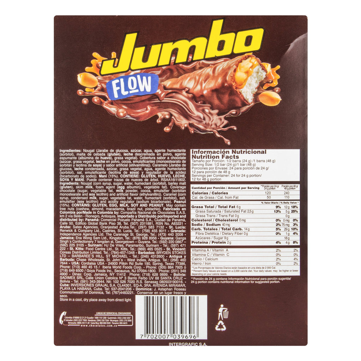 Chocolatina Jumbo Flow x 12 (576 g)