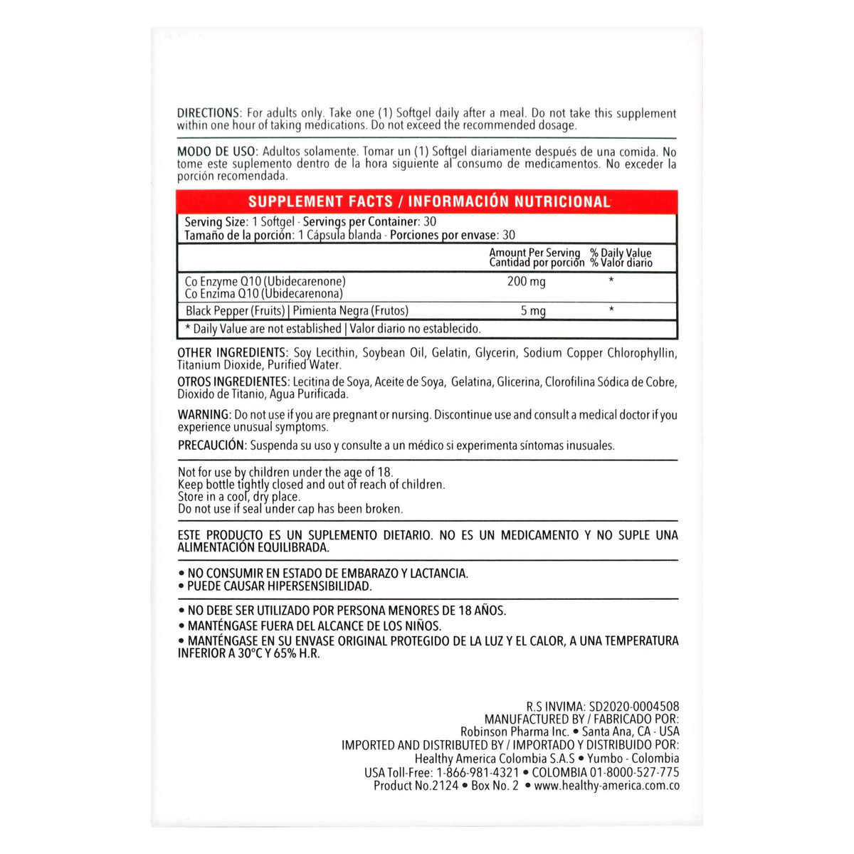 Coenzima Q10 200 mg 30 Softgels