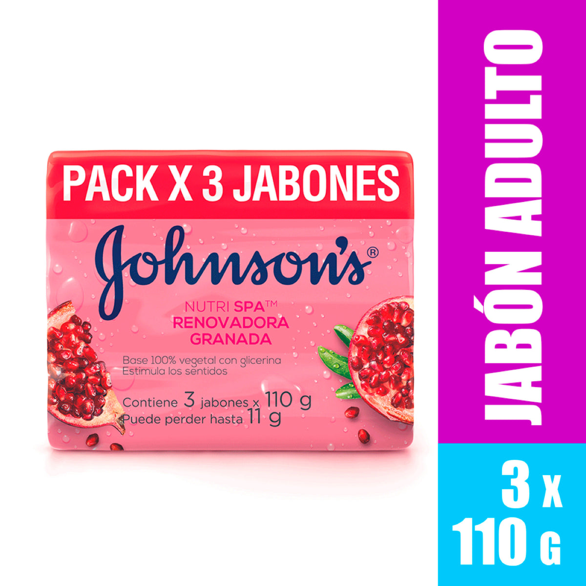 3 JABON JJ ADULTO GRANADA 110 GR - REG. INVIMA NSOC64934-15CO