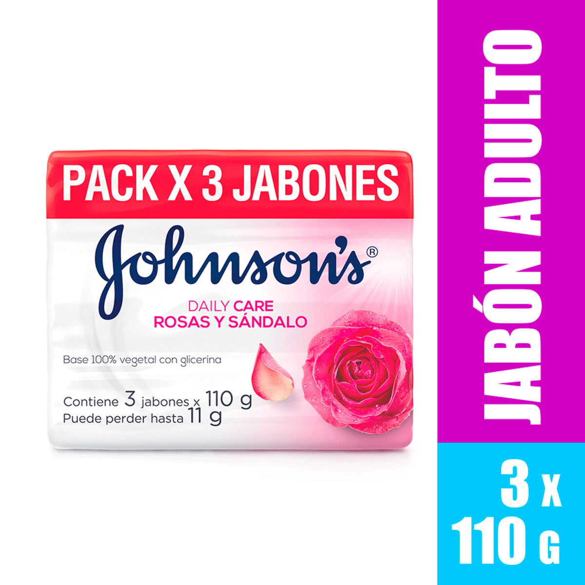 3 JABON JJ ADULTO ROSAS Y SANDALO 110 GR - REG. INVIMA NSOC57655-14CO