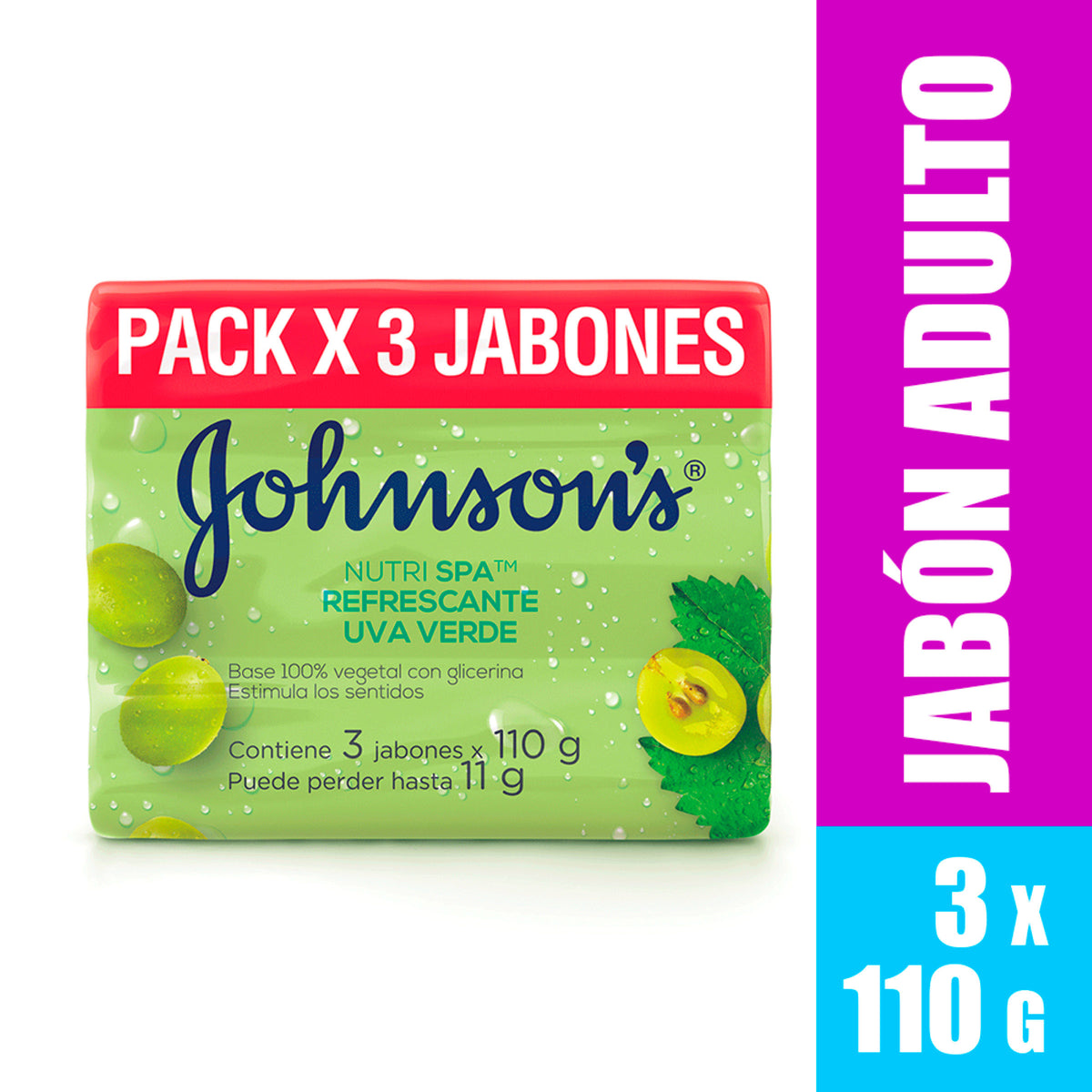 3 JABON JJ ADULTO UVA VERDE 110 GR - REG. INVIMA NSOC74046-16CO