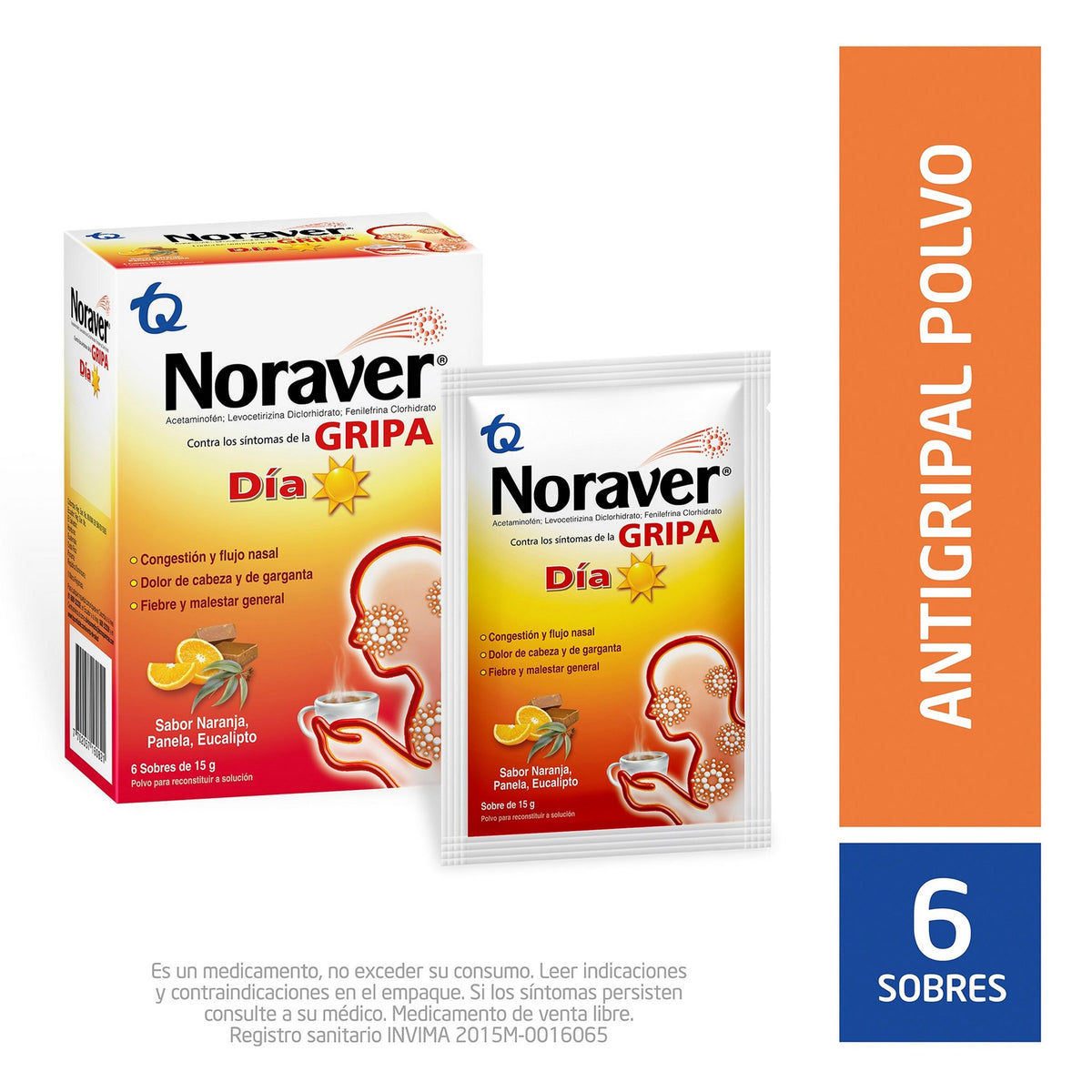 Noraver Gripa Bebida Día 15 G X 6 Sobres - Droguería La Bastilla Medellín