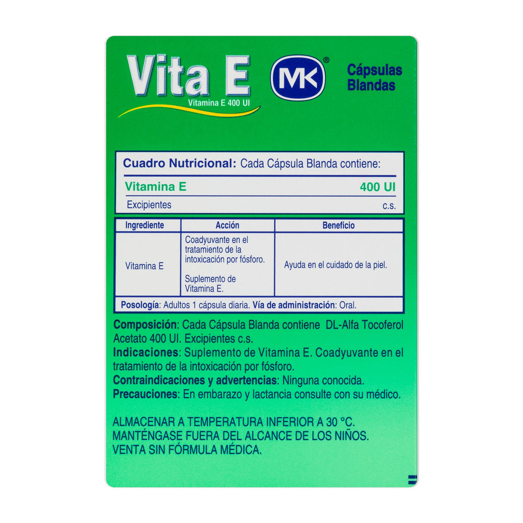 Vitamina E 400 UI MK información nutricional