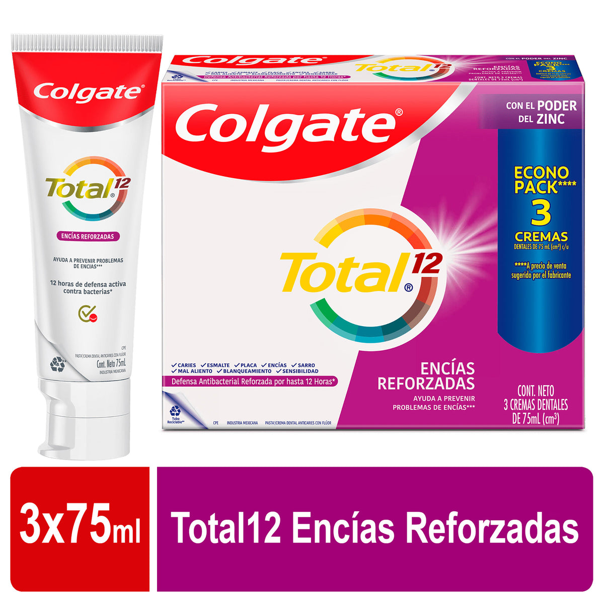 3 CRE.COLGATE TOTAL 12 ENCIAS REFOR.75ML - REG. INVIMA NSOC79401-17CO