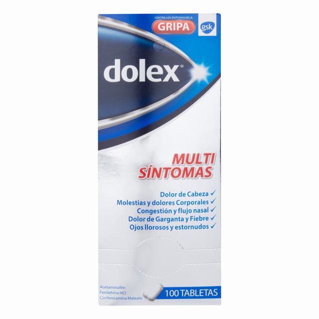 DOLEX GRIPA X 100 TABLETAS - ACETAMINOFEN + CLORFENIRAMINA + FENILEFRINA
