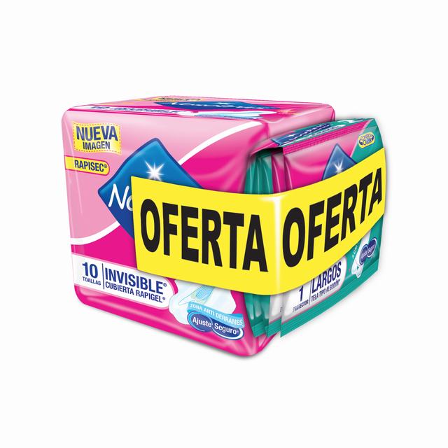 TOALLAS NOSOTRAS INVISIBLE RAPIGEL X 10 UDS + 5 PROTECTORES NOSOTRAS LARGO