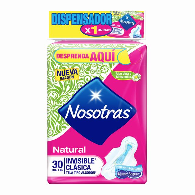 TOALLAS NOSOTRAS NATURAL INVISIBLE CLÁSICA TELA X 30 UDS - REG. INVIMA NSO202055172884