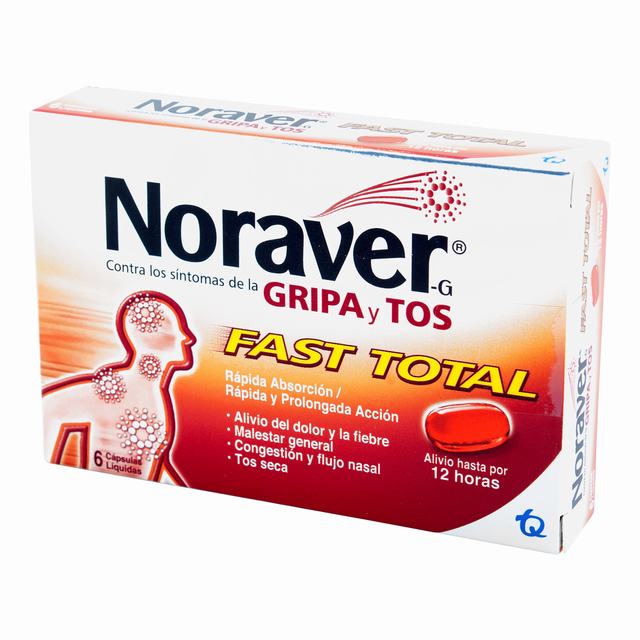 NORAVER GRIPA FAST TOTAL 6 CAPSULAS - IBUPROFENO + FENILEFRINA + DEXTROMETORFANO + LEVOCETIRIZINA