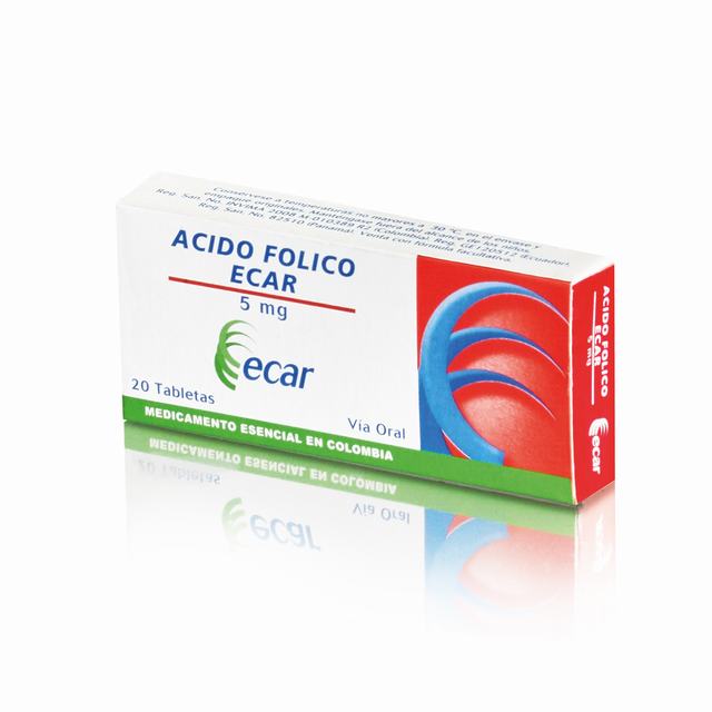 ACIDO FOLICO 5 MG X 20 TABLETAS - VENTA CON FORMULA MEDICA - REG. INVIMA 2008M-010389-R2