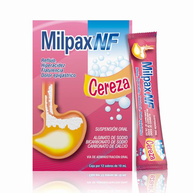 MILPAX NF CEREZA SACHET 10 ML X 12 SOBRES - ALGINATO + BICARBONATO DE SODIO + CALCIO