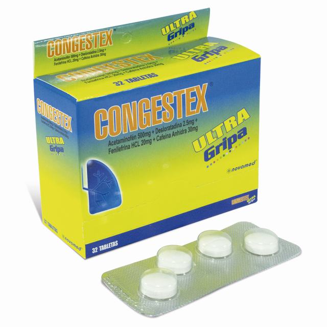 CONGESTEX ULTRA GRIPA X 32 TABLETAS - ACETAMINOFEN + FENILEFRINA + DESLORATADINA + CAFEINA