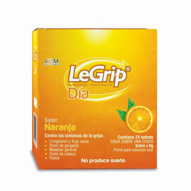 LEGRIP DÍA NARANJA 500 MG X 24 SOBRES - ACETAMINOFEN + FENILEFRINA