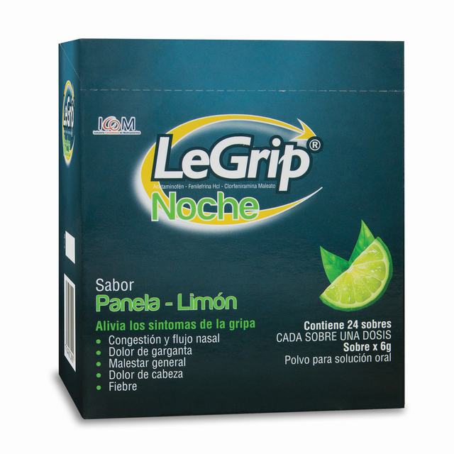 LEGRIP NOCHE 500 MG X 24 SOBRES - ACETAMINOFEN + CLORFENIRAMINA + FENILEFRINA