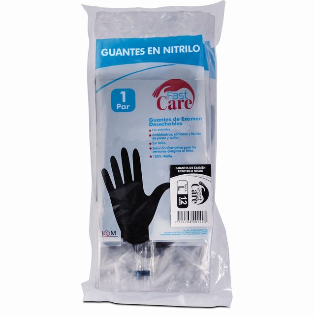 GUANTE FAST CARE NITRILO NEGRO TALLA L X 12 PARES