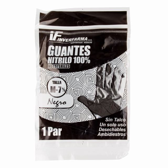 GUANTE NITRILO NEGRO T.M 2 UND INVERFARM - REG. INVIMA 2020DM-0020955