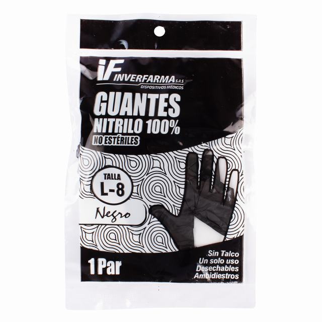 GUANTE NITRILO NEGRO T.L 2 UND INVERFARM - REG. INVIMA 2020DM-0020955