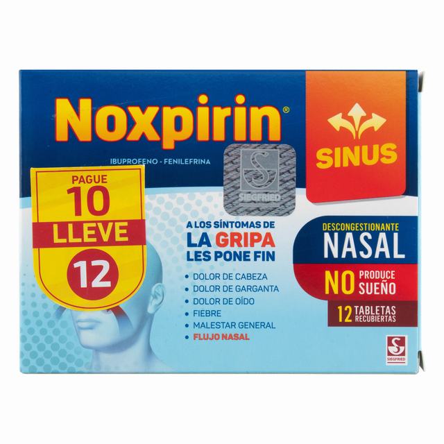 NOXPIRIN SINUS X 12 TABLETAS (PAGUE 10 LLEVE 12) - IBUPROFENO + FENILEFRINA