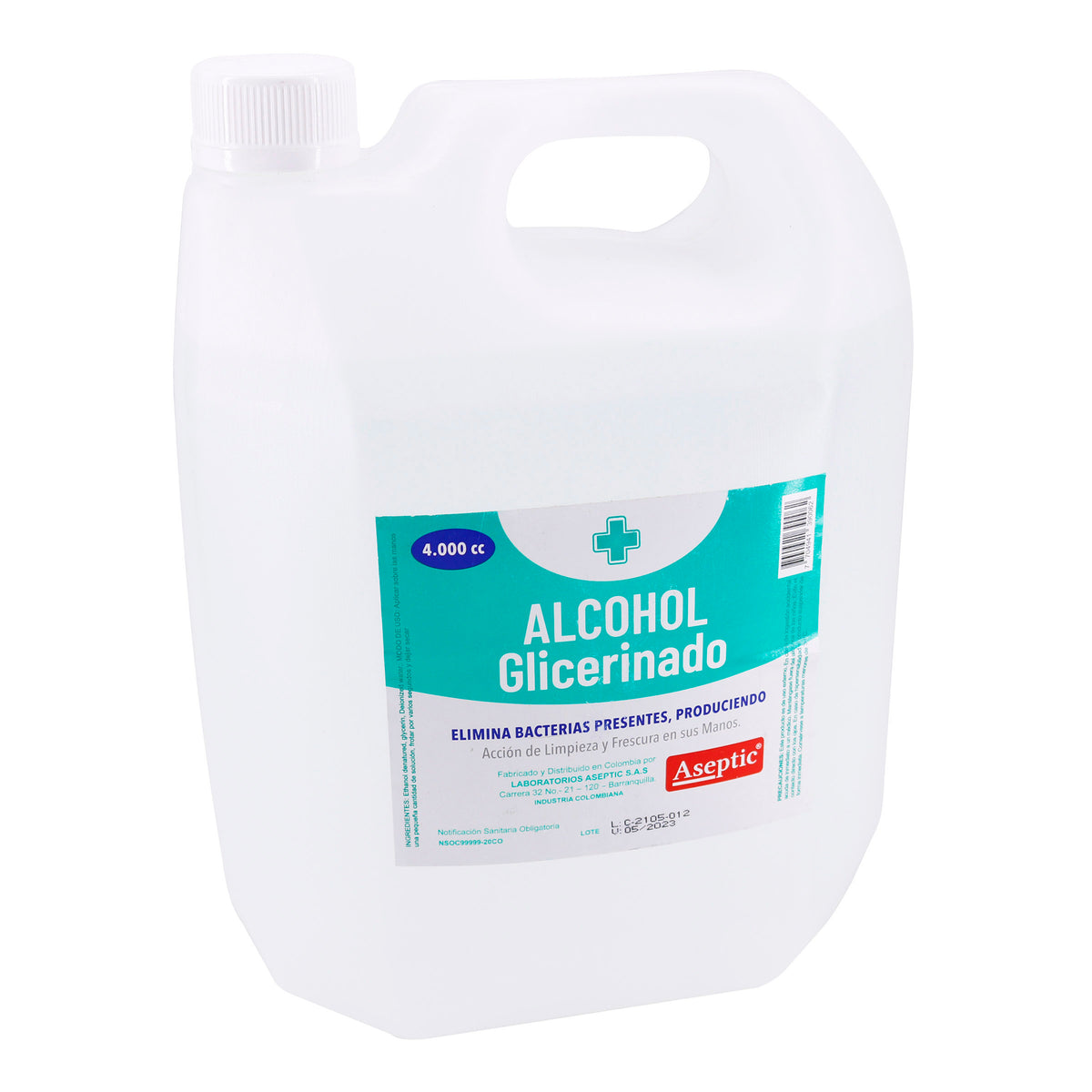 ALCOHOL ASEPTIC GLICERINADO 4000 ML - REG. INVIMA NSOC99999-20CO
