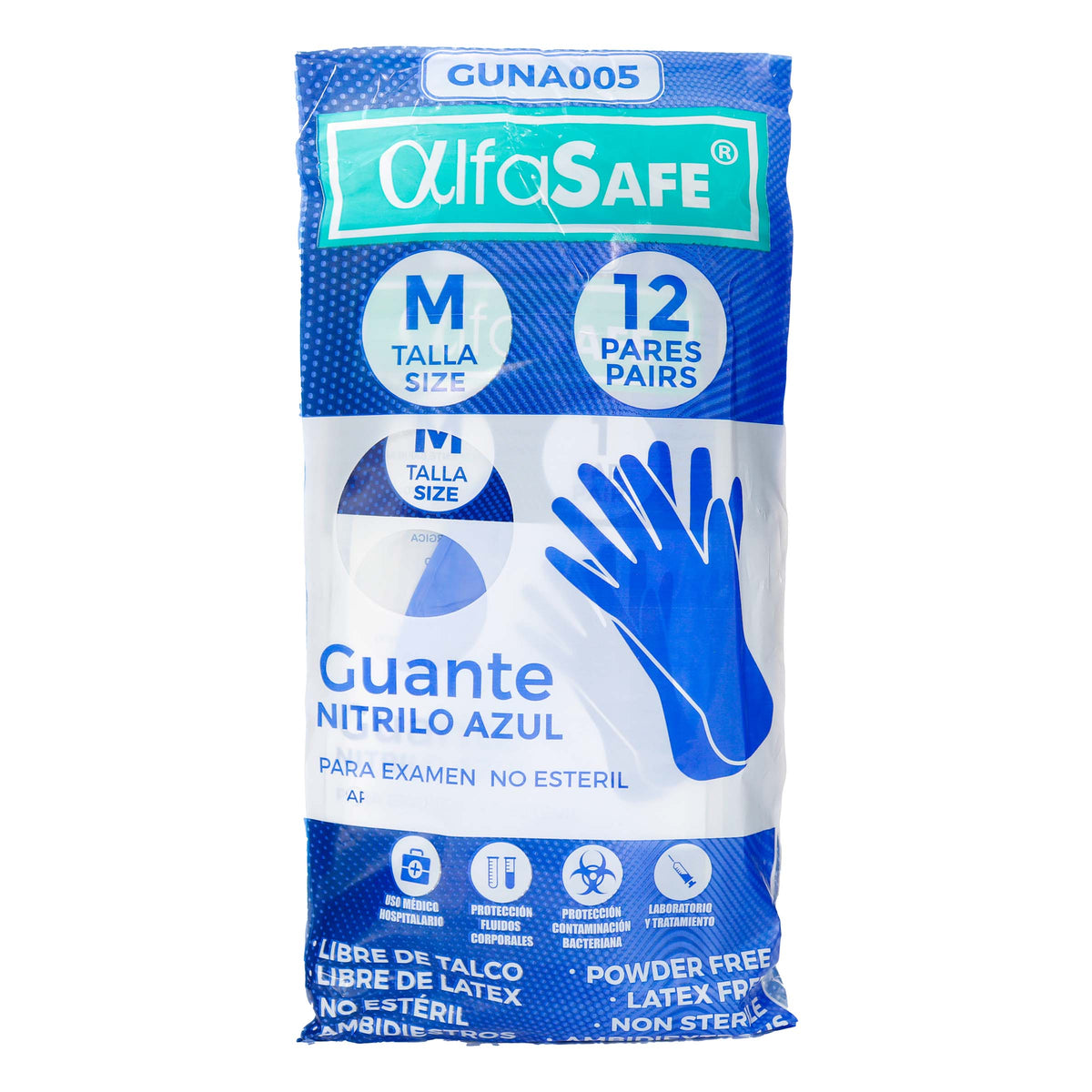 GUANTES NIT.ALFASAFE AZUL TALLA M 12 - REG. INVIMA 2017DM-0016700